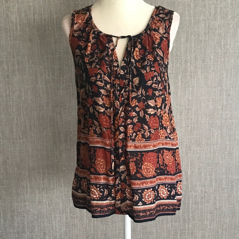 LUCKY BRAND Floral Sleeveless Tie Neck Tank Top - Picture 1 of 4